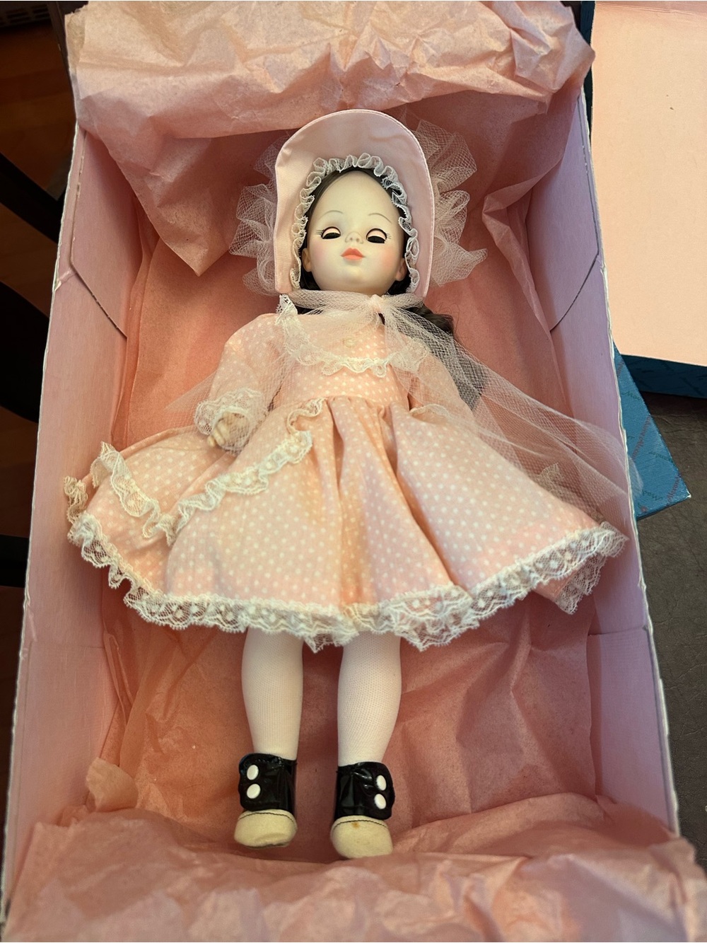 Madame Alexander Pink Lace Doll with Bonnet and Black-White Shoes - Picture 2 of 3